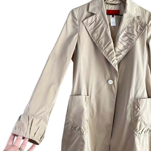 Les Copains Lightweight Neutral Belted Trench Coat Pleat Details in‎ Cream, M - Picture 10 of 13